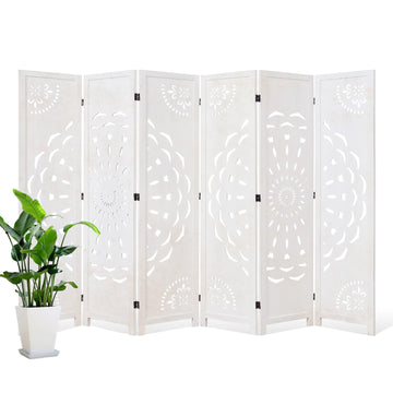 66.9Inch Wooden Room Partition - 6 Panels Boho-Styled Space Room Divider /Office, Headboard & Yoga/Photo/Video Call