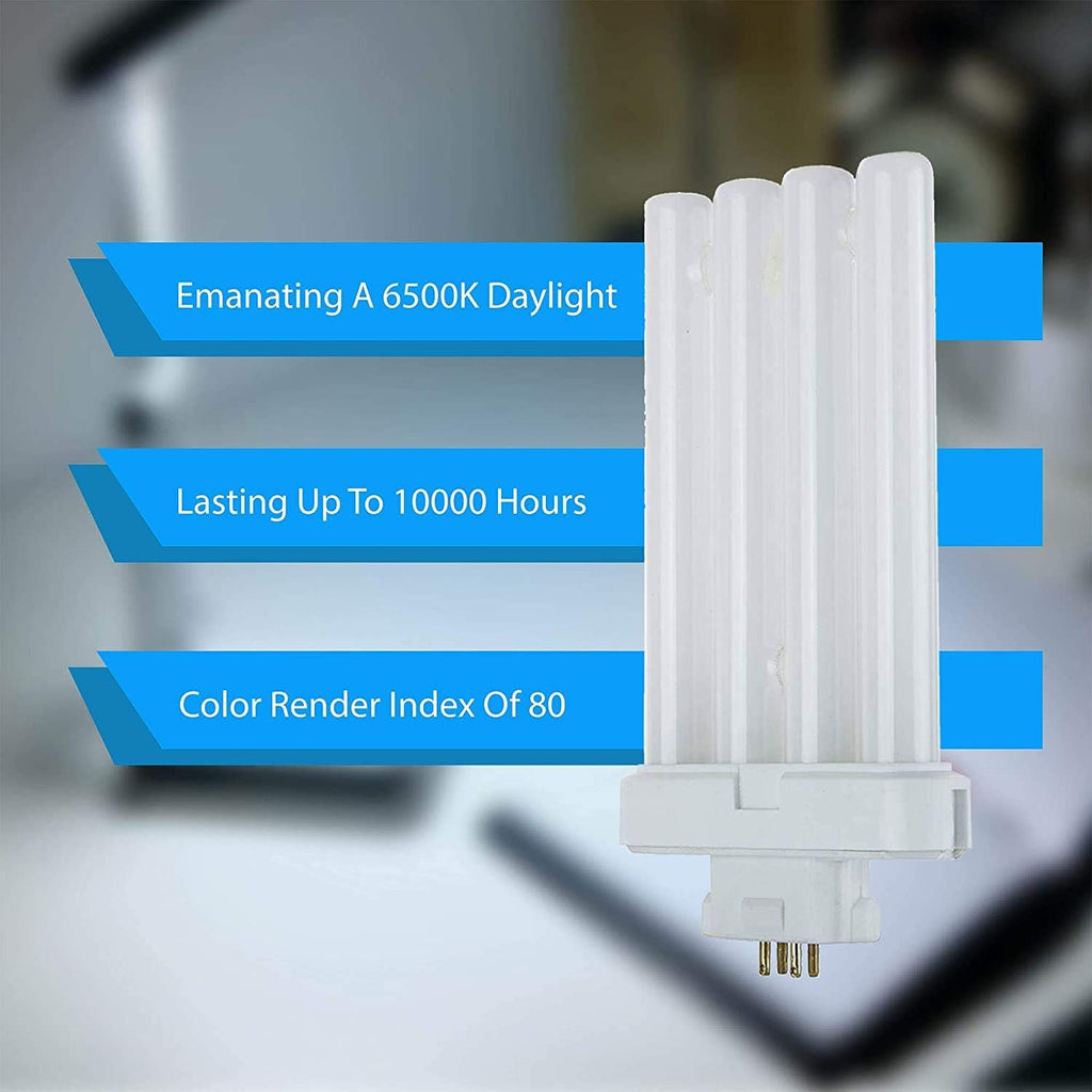 Compact Fluorescent 27W Quad Tube, 6500K Daylight Light FML Light Bulbs with GX10Q-4 Base - 2 Pack