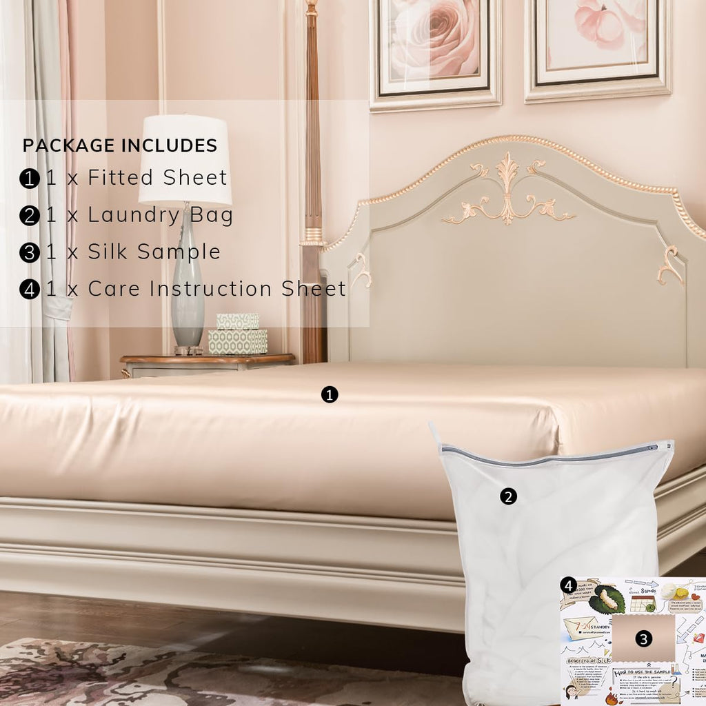 100% Mulberry Silk Fitted Sheet, Grade 6A+ 23 Momme Silk