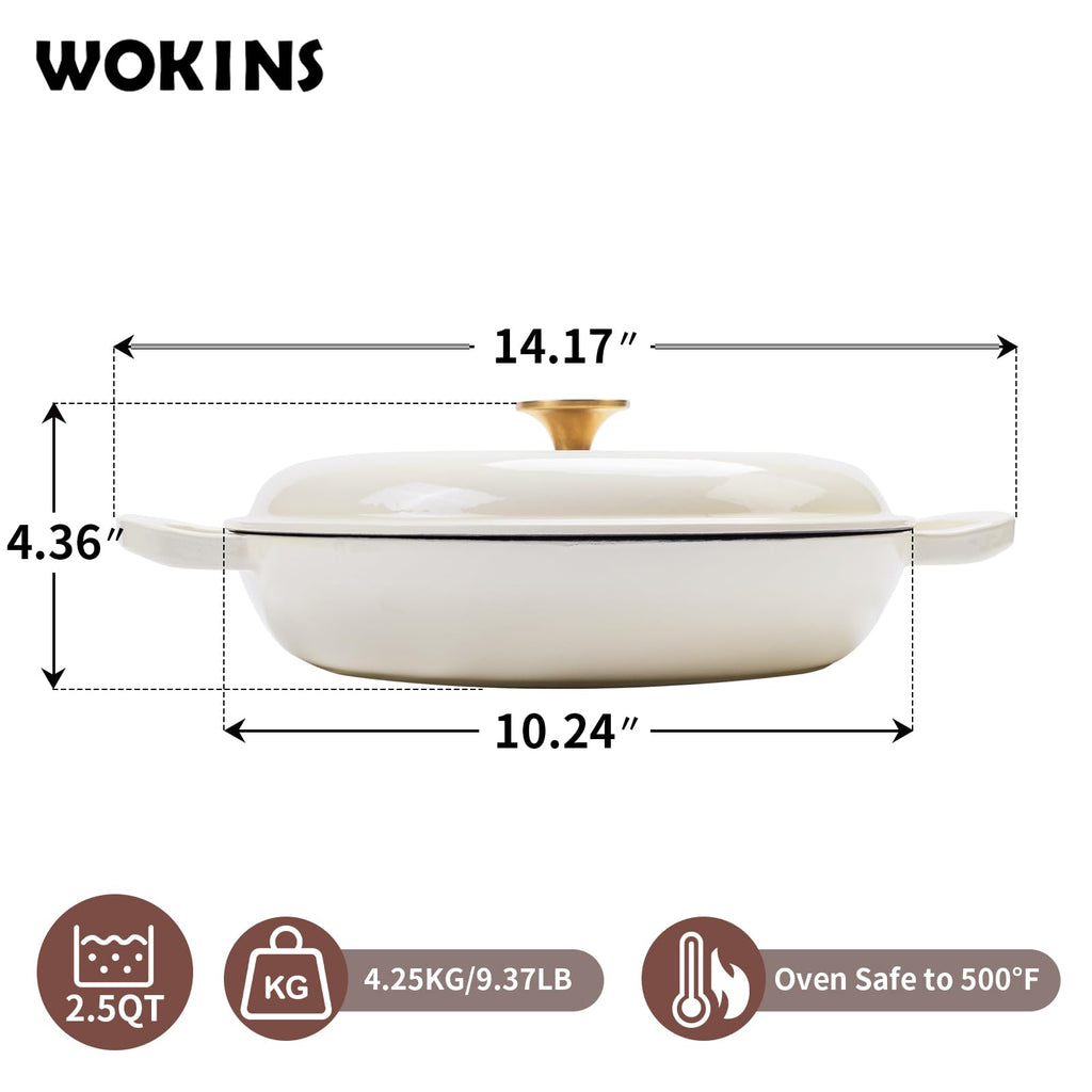 Enameled Cast Iron Dutch Oven-2.5QT Cream, Braiser/Casserole, Cream