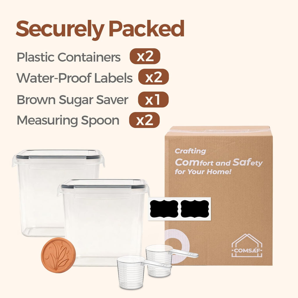 Airtight Brown Sugar Containers with Terra Cotta Saver 2.6Qt 2Pack