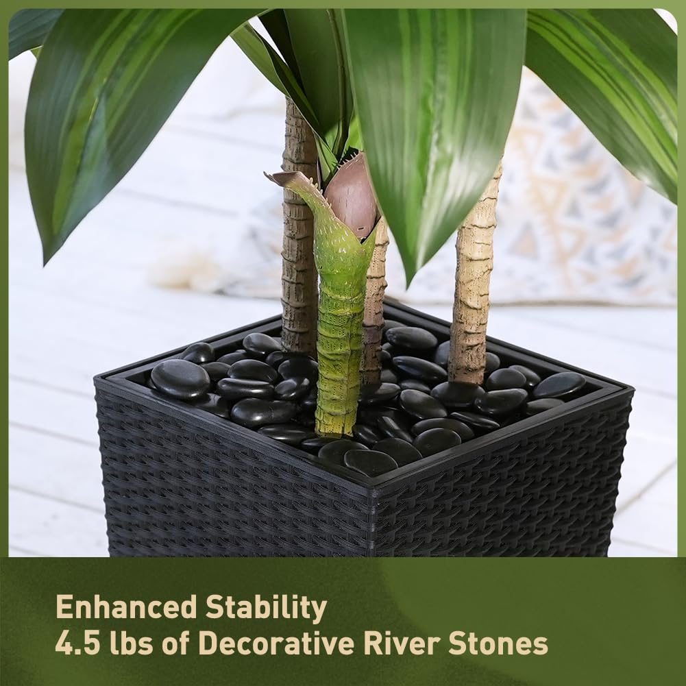 Artificial Dracaena Tree 6FT - Fake Tree with Black Taper Planter & Pebbles - UV Resistant Faux Yucca Tropical Plant