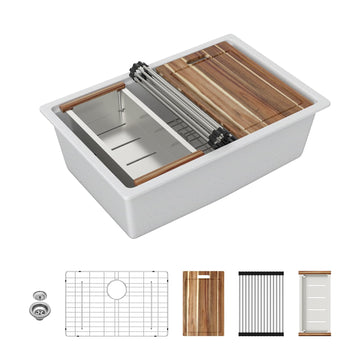 28 Granite Composite Kitchen Sink - 28 x 19 Inch Granite Undermount Kitchen Sink Ledge Workstation Under-Mount White