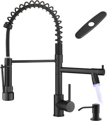 Matte Black Kitchen Faucet with Soap Dispenser Include 10 Inch Hole Cover Deck Plate