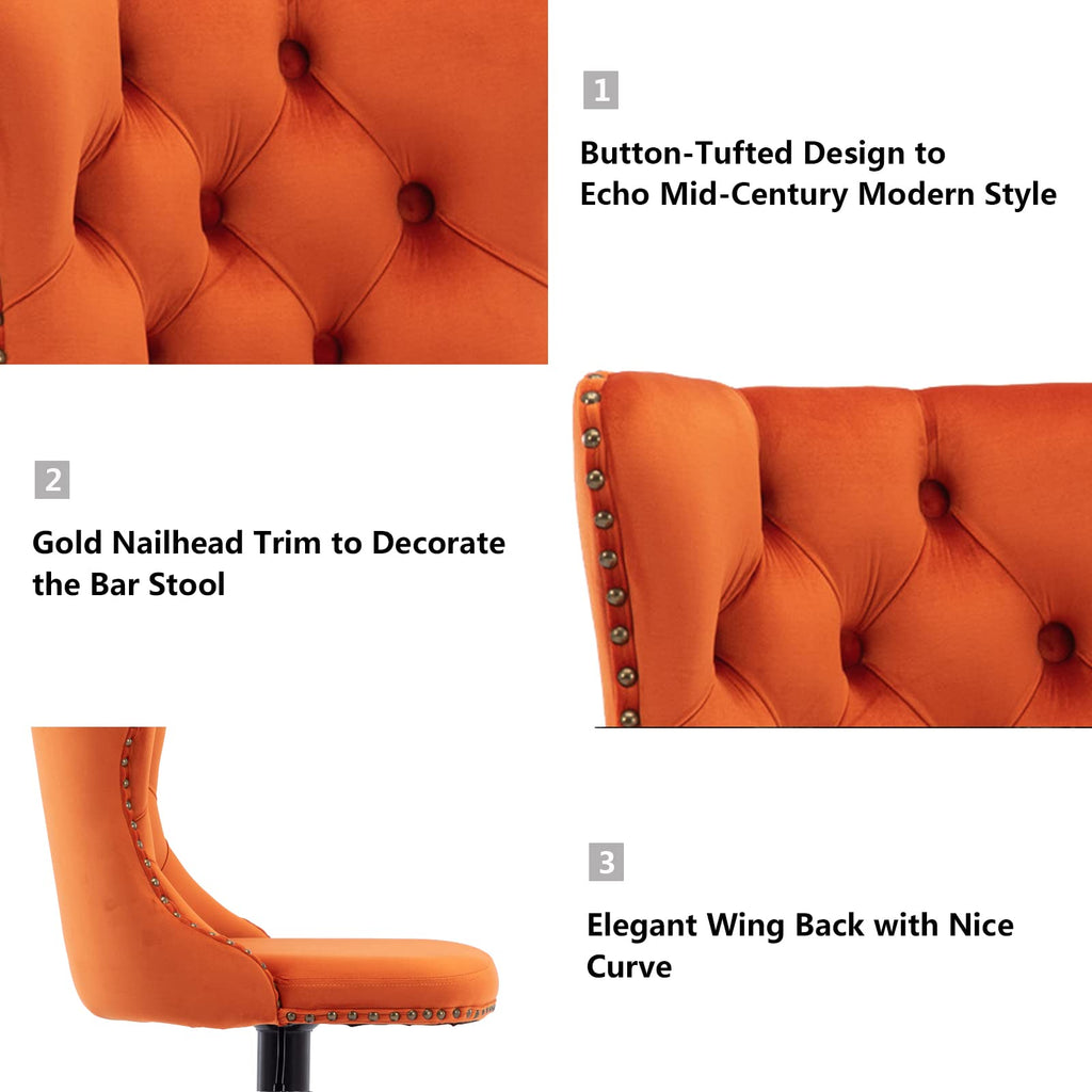 Swivel Bar Stools Set of 4, Adjustable Barstools with Back Velvet Tufted Counter Stools Modern Upholstered Bar Chairs