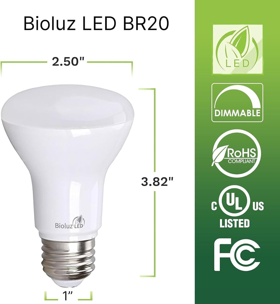 2 Pack BR20 LED Bulbs Indoor Flood Light R20 Dimmable High CRI 2700K Warm White, 50 Watt Equivalent Uses 7W, 540