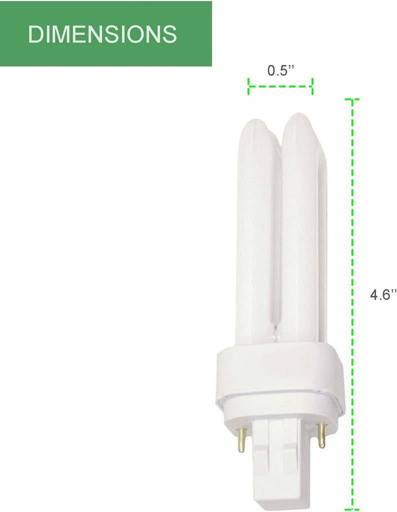 13 Watt CFL Light Bulbs 2 Pin GX23-2 Base 4100K Cool White 13W High Output 800 Lumens Double Tube Compact Fluorescent