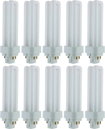 PLD Double U-Shaped Twin Tube CFL Bulbs 13W 780 Lumens Plug-in G24Q-1 4-Pin Base 6500K Daylight Pack of 10- Compact