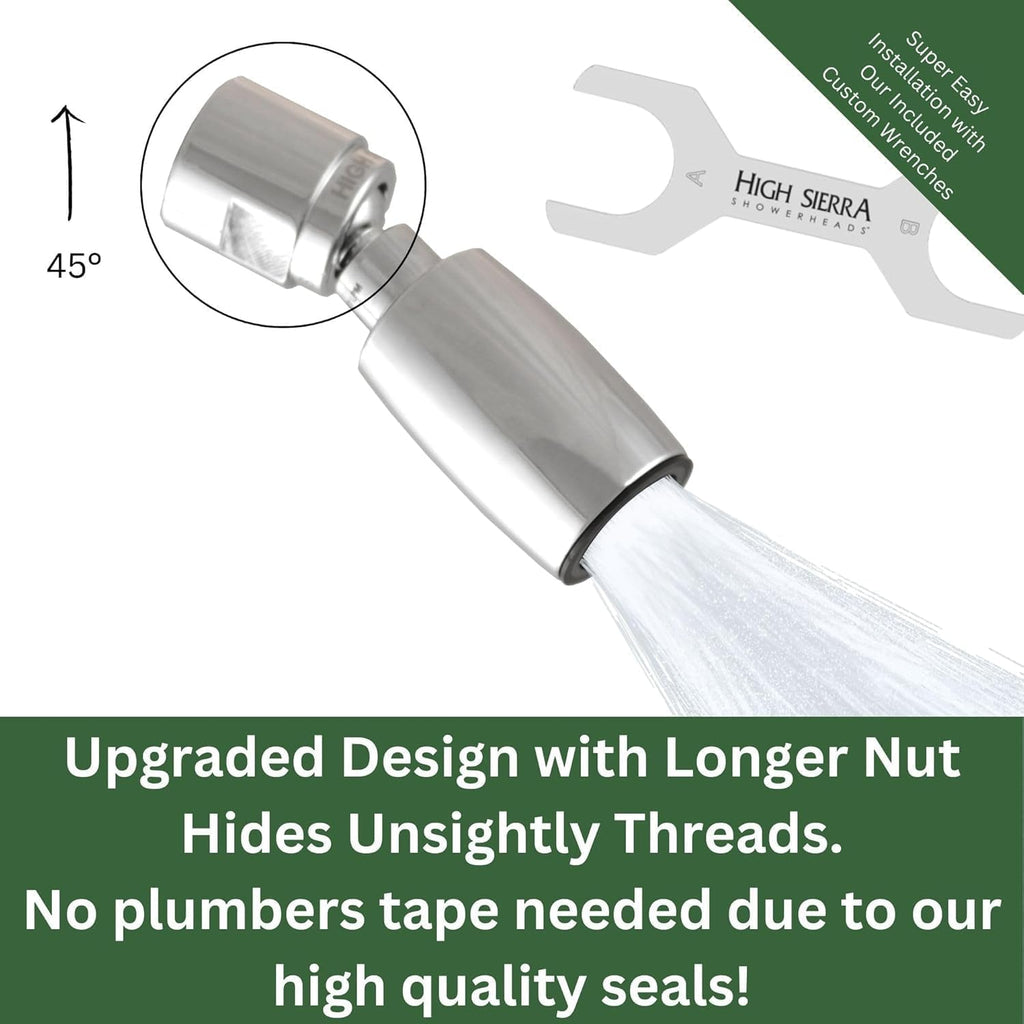 Sierra ClassicTM Solid Metal 1.5 GPM Award Winning, Ultra Low Flow Shower Head. Patented Nozzle Never Clogs. Long Nut