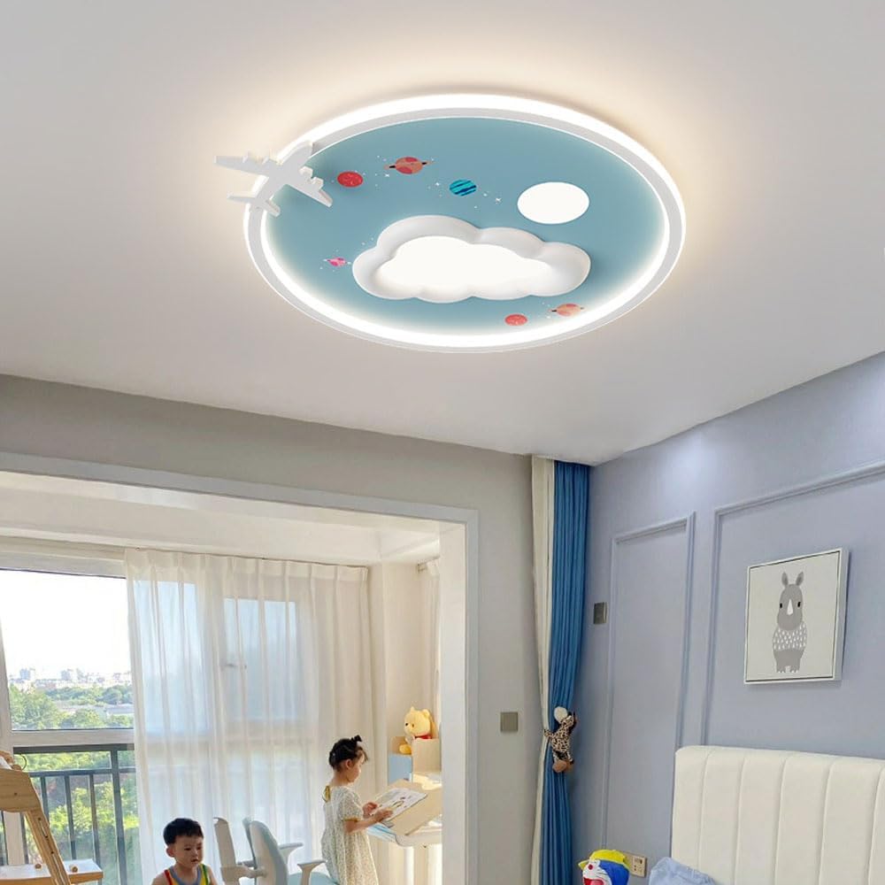 Nordic White Cloud Kids Flush Mount Ceiling Light Fixture Modern Cartoon Airplane Bedroom Close to Ceiling Lamp Mid