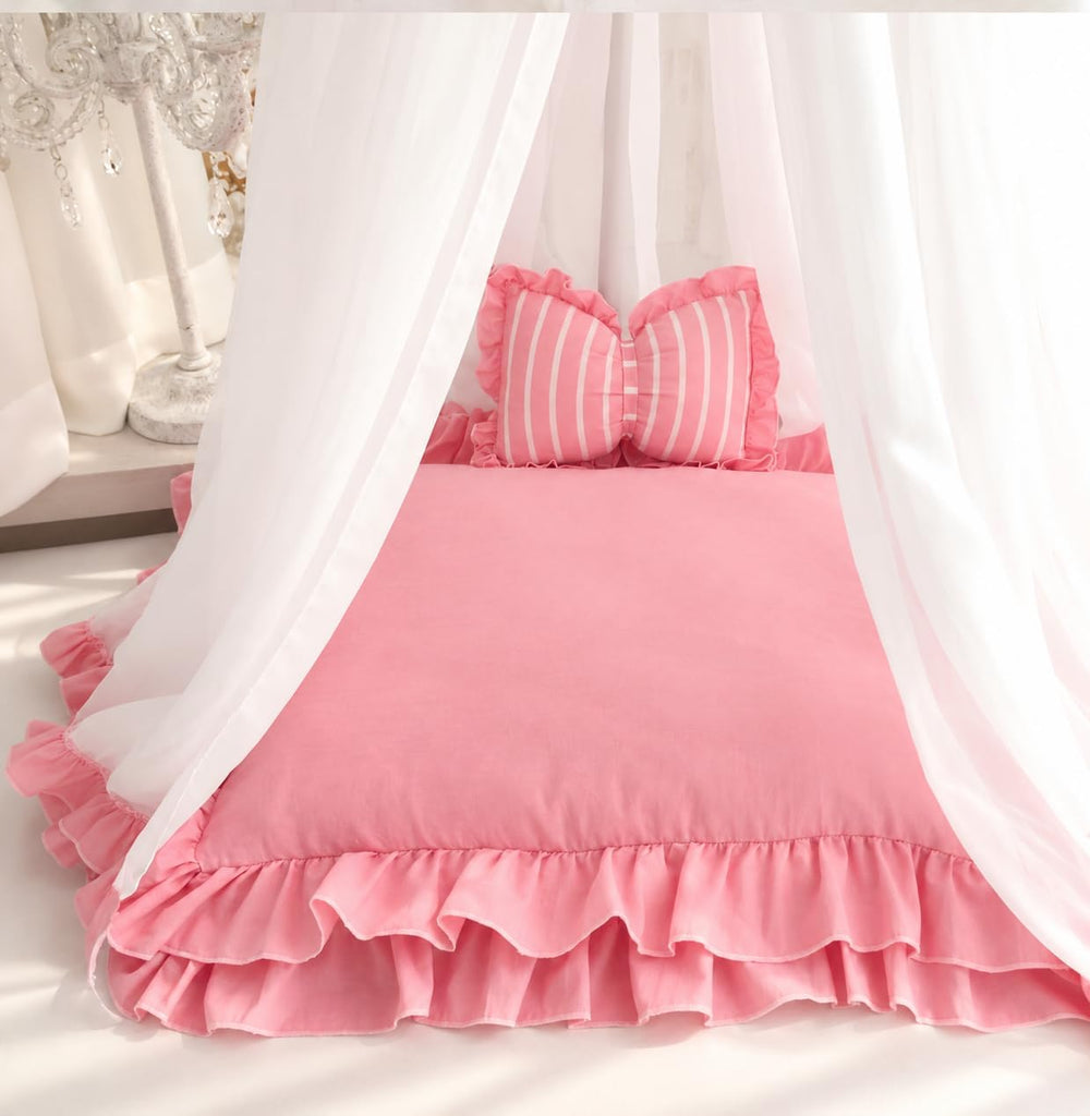 Pink Princess Canopy Pet Bed with Cotton Mat for Small Dogs and Cats