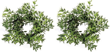 Boxwood Candle Ring | 2 Pack | 2 inch Center | Greenery Candle Ring Wreath | 6 inch - Set of 2