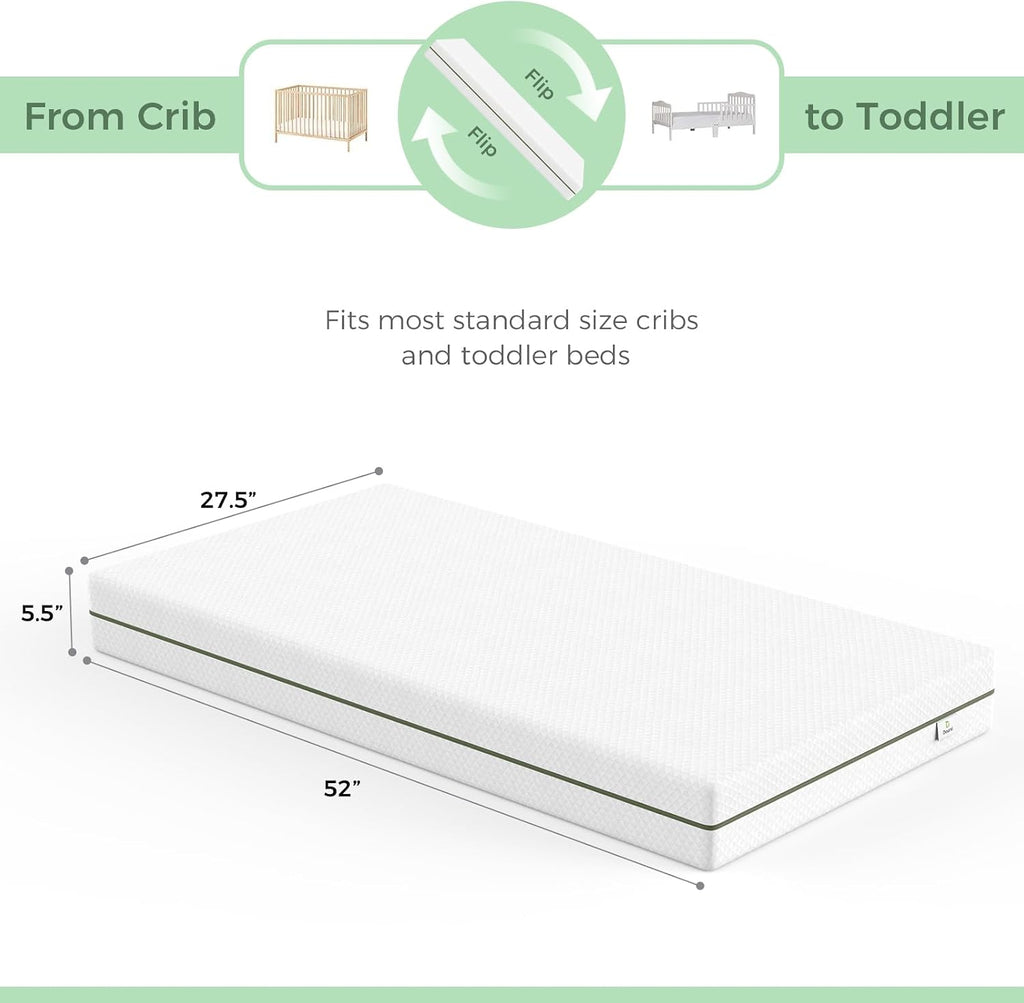 Crib Mattress, Dual-Sided Comfort Baby and Toddler Bed Mattress | Breathable Gel Memory Foam, Removable Washable