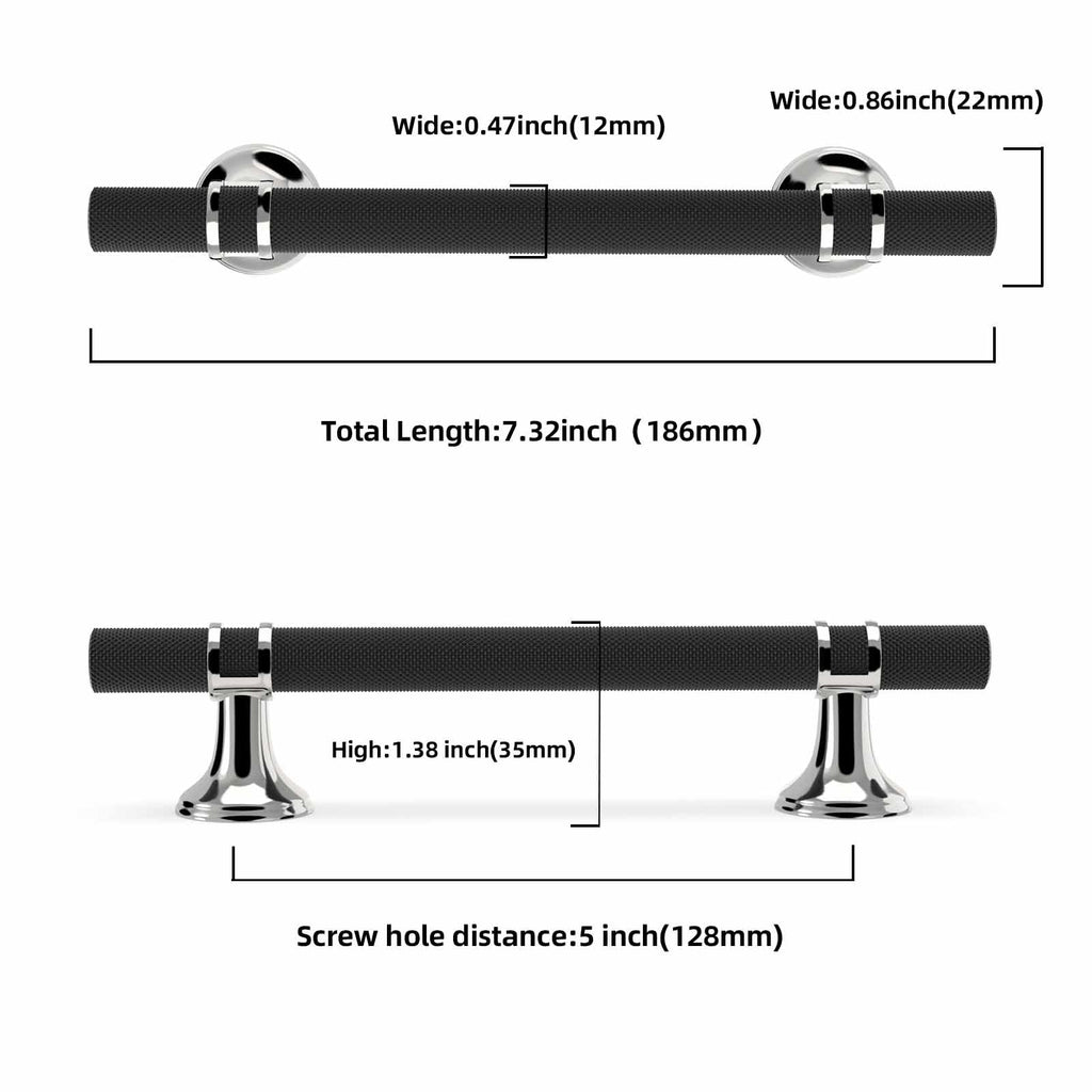 30 Pack 5 Inch Black and Polished Chrome Cabinet Handles