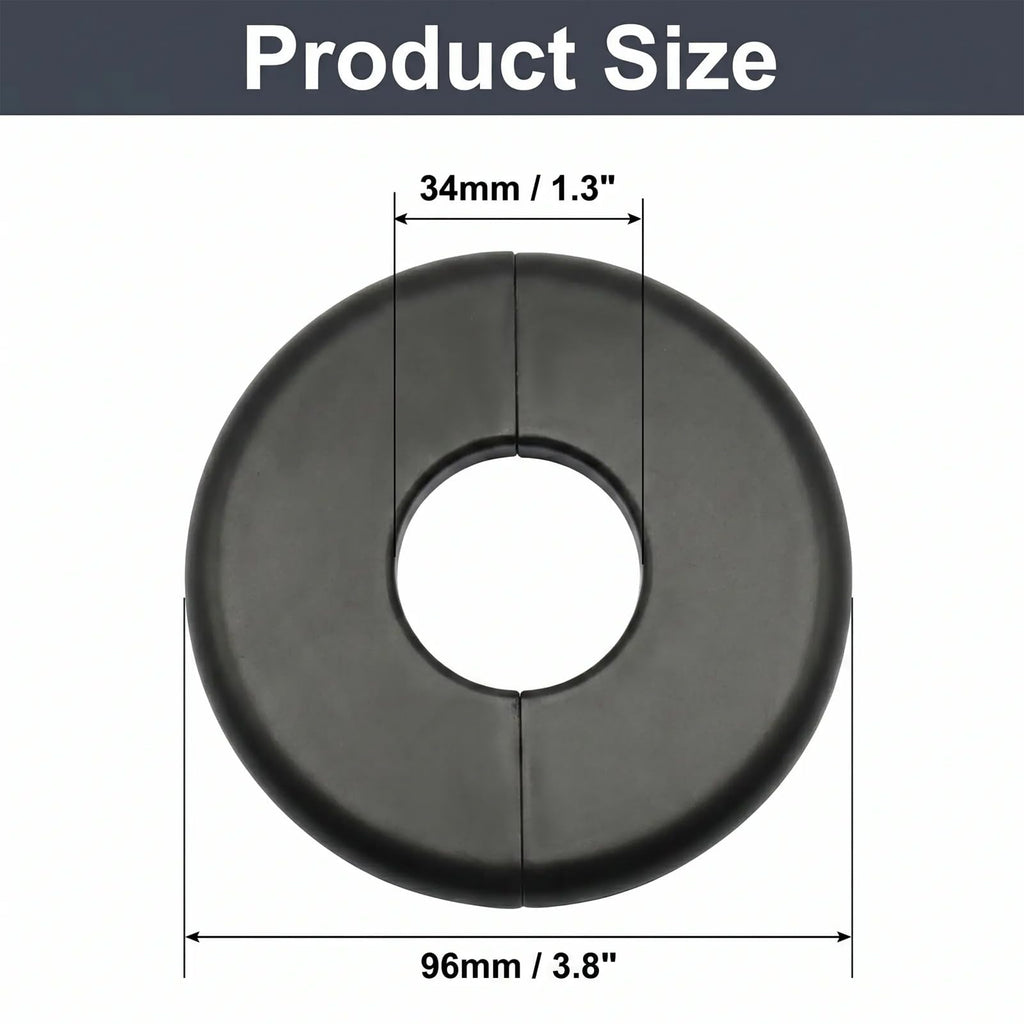4Pcs 34MM Self-Adhesive Wall Split Flange for 1-1/4Inch Outer Diameter Pipes, Black ABS Round Escutcheon Plate