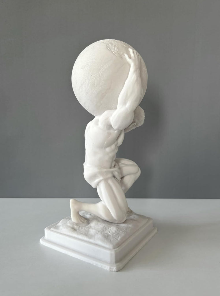 Atlas Bust Statue, 12in White Resin Greek Mythology Bust Sculpture Decor