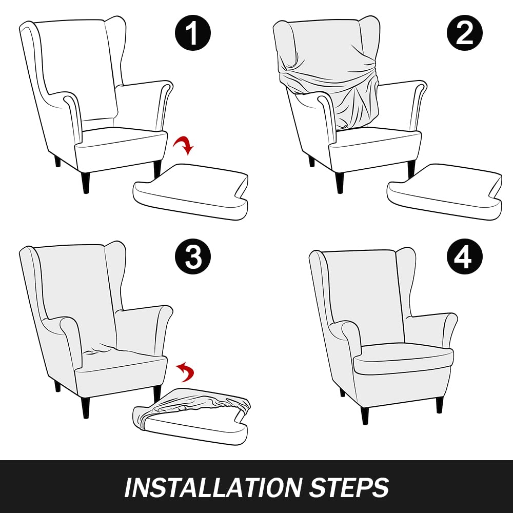 Stretch Wing Chair Slipcovers, 2 Piece Wingback Chair Cover Soft Velvet Armchair Covers with Elastic Bottom Bedroom