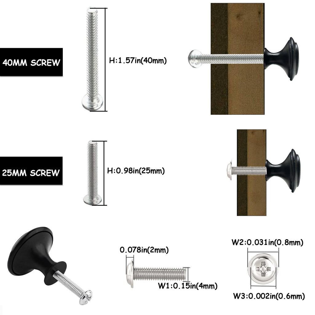 40 Pieces Cabinet Knobs, Kitchen Cabinet Handles, Drawer Pulls with Screw, Matte Black, Solid Zinc Alloy, 1-1/6 Inch