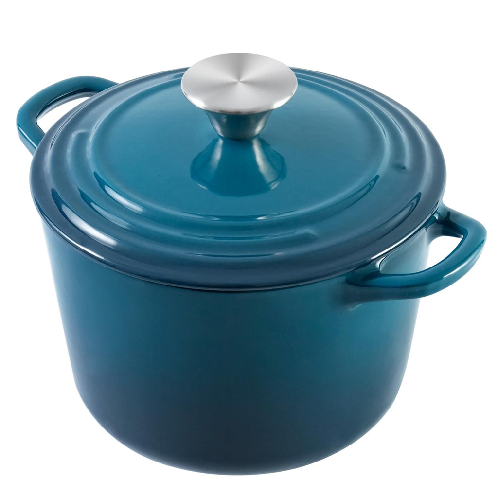 Dutch Oven Pot with Lid 1.8 Qt Cast Iron Dutch Oven for Bread Baking, DarkCyan Enameled Cast Iron Rice Pot, Small