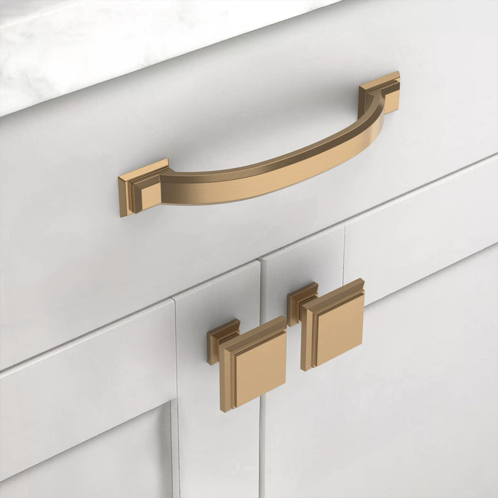10 Pack 4 Inch(102mm) Champagne Bronze Kitchen Cabinet Handles, Brushed Brass Cabinet Pulls Gold Kitchen Cabinet