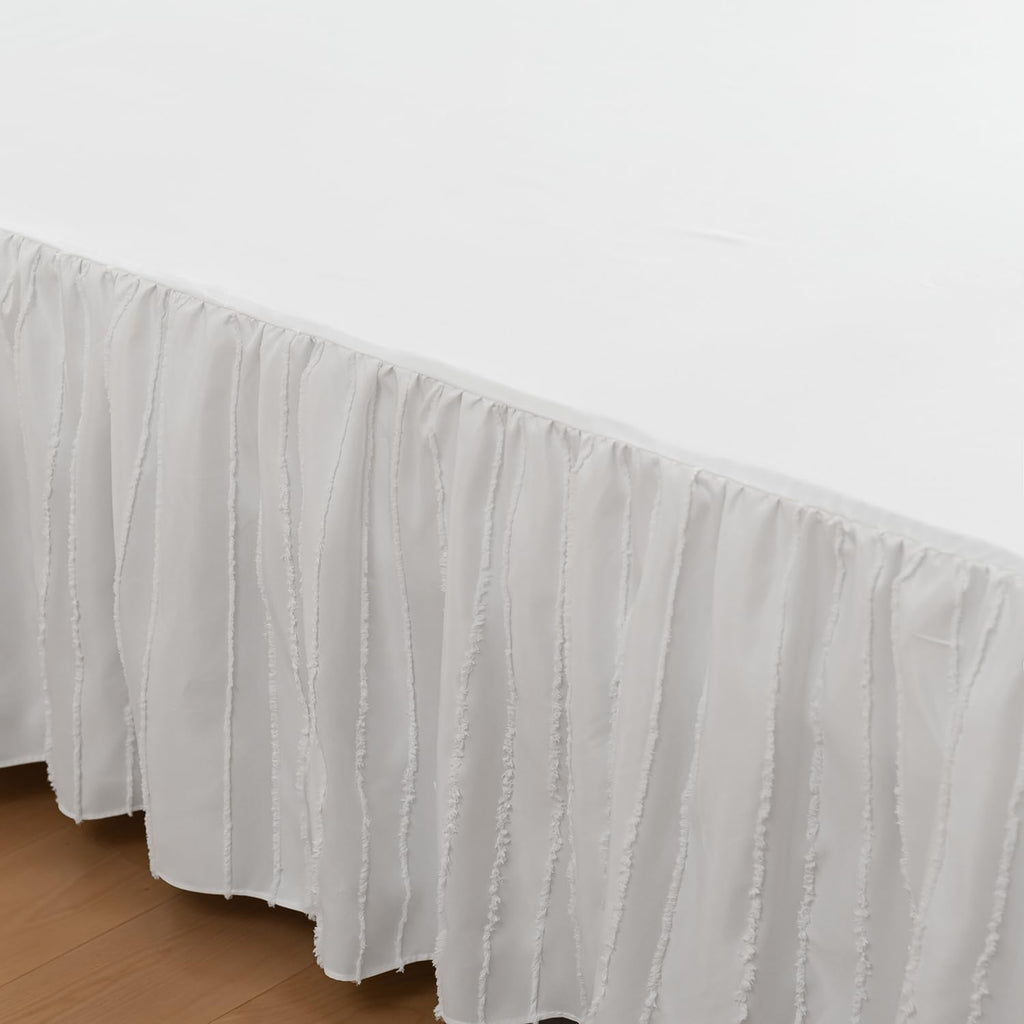 Bed Skirt Queen Size, Ruffled Bed Skirts 18 Inch Drop, White | Striped Boho Tufted, with Split Corners, Easy Fit
