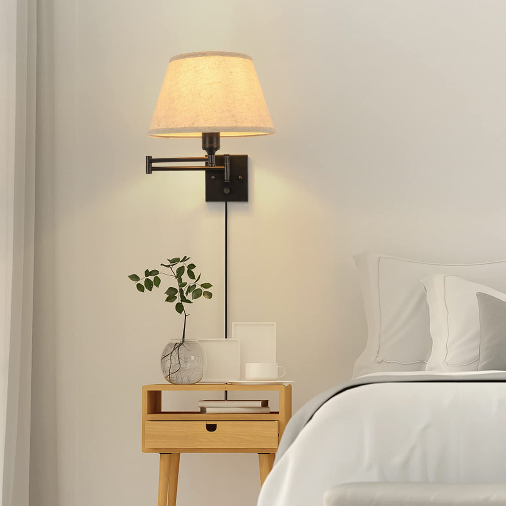 Dimmable Wall Sconce Plug in, Wall Sconces Set of Two Swing Arm Wall Lights with Plug in Cord and On/Off Dimmer
