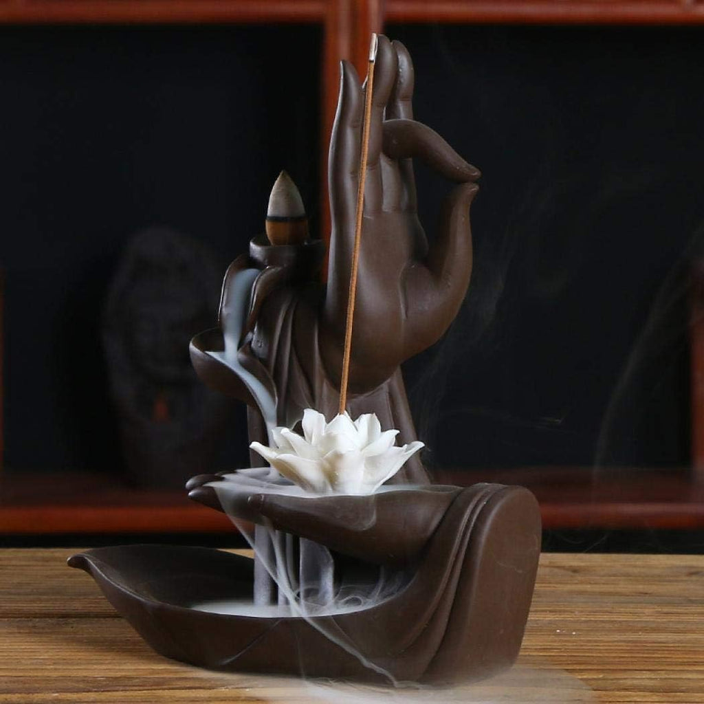 Backflow Incense Holder Burner Handmade Ceramic Lotus - Set of 11