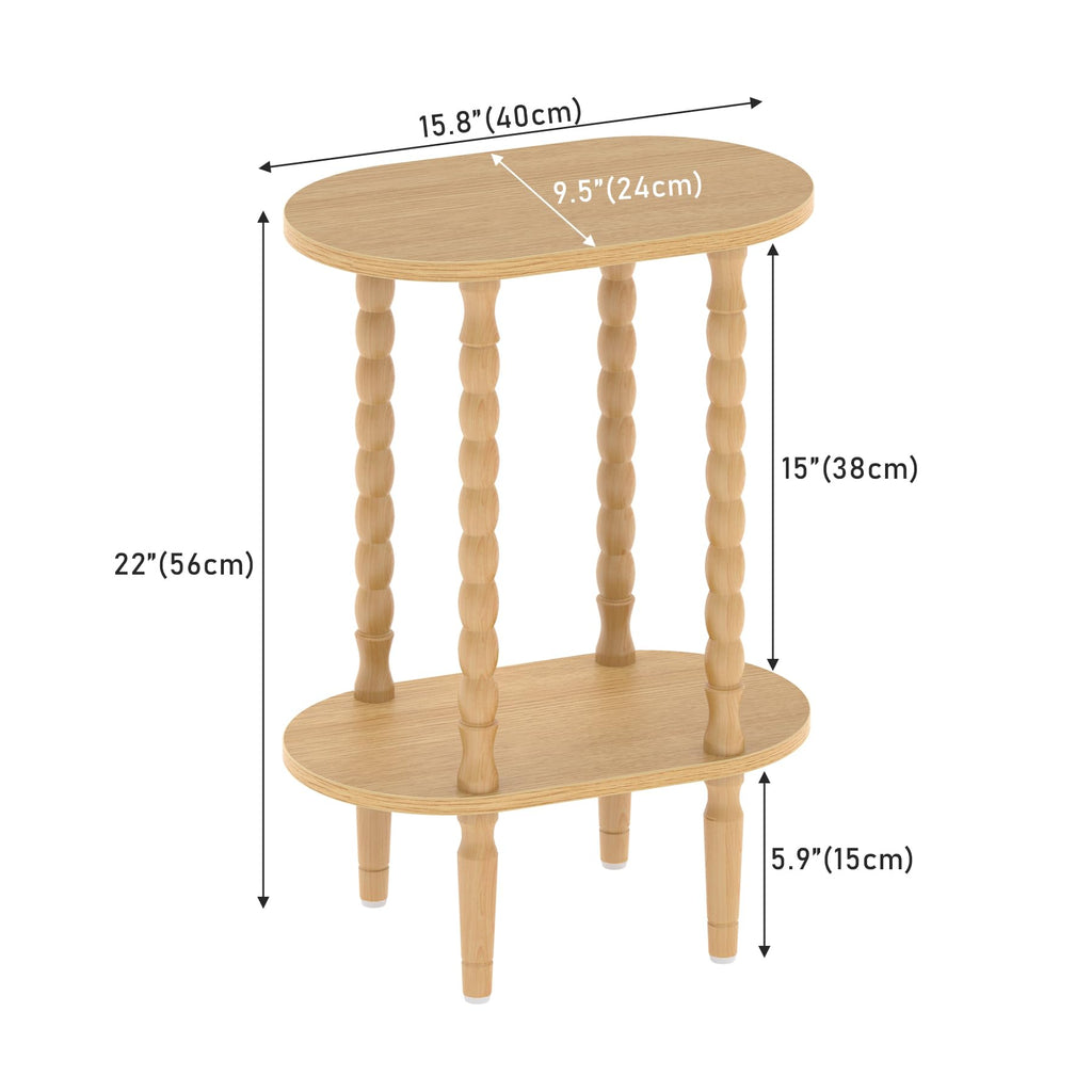 Narrow Side Table with Solid Wood Legs, Oval End Table Set of 2