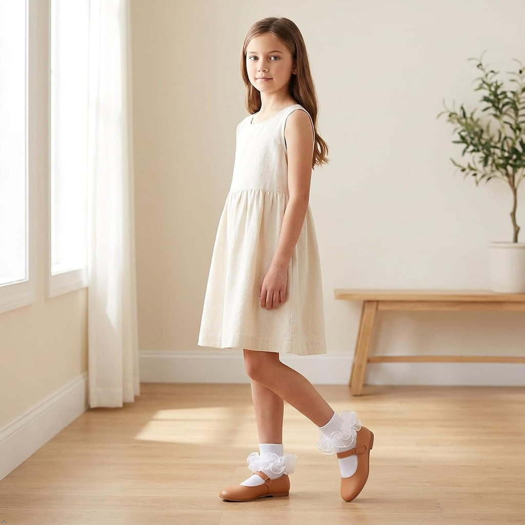 Double Lace Turn Cuff Frilly Church Dress Socks