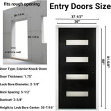 Fiberglass Entry Door Left Hand Inswing, 36 x 80, 4 Lite Frosted Glass 4-9/16 in. Vinyl Frame, Contemporary Style for