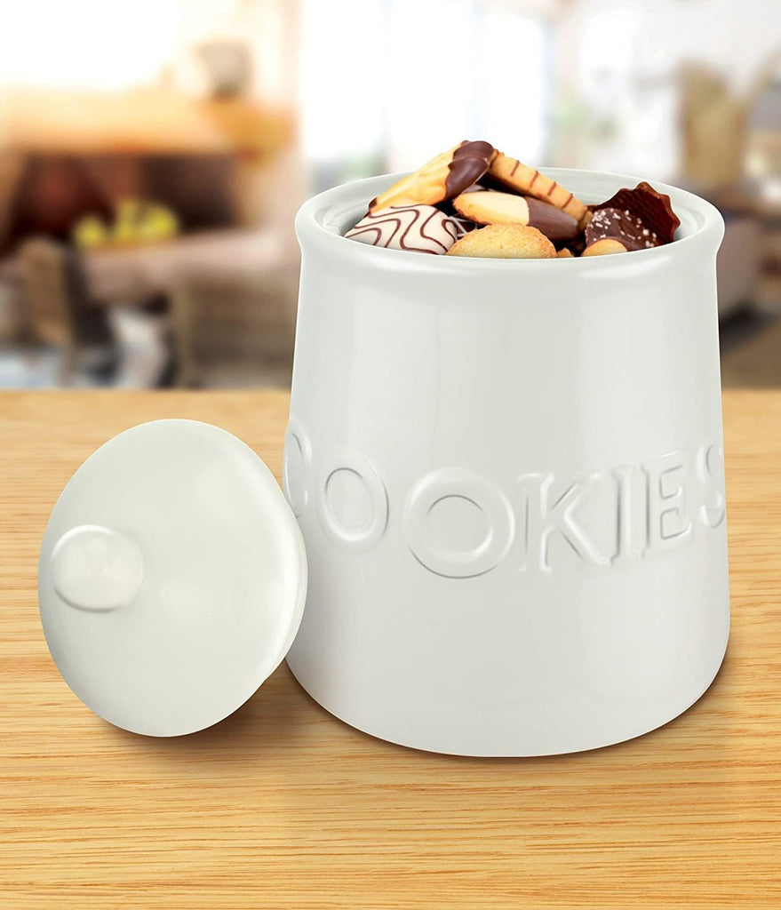 Ceramic Cookie Jar With Airtight Lid | Cookie Container Measures: 6 1/4" L x 6 1/4" W x 8 1/2" H