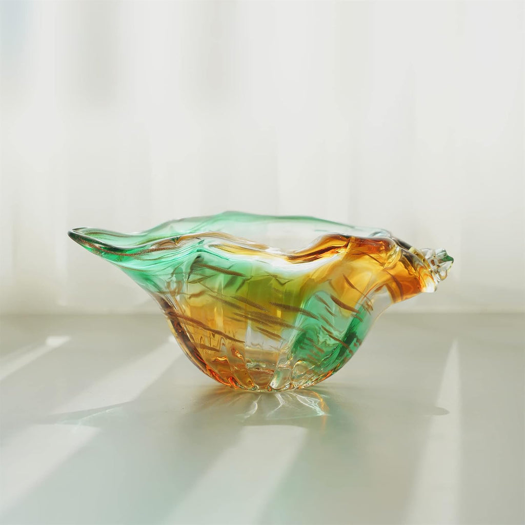 9 Inch Blown Glass Shell Vase,Handmade Seashell Potpourri Holder