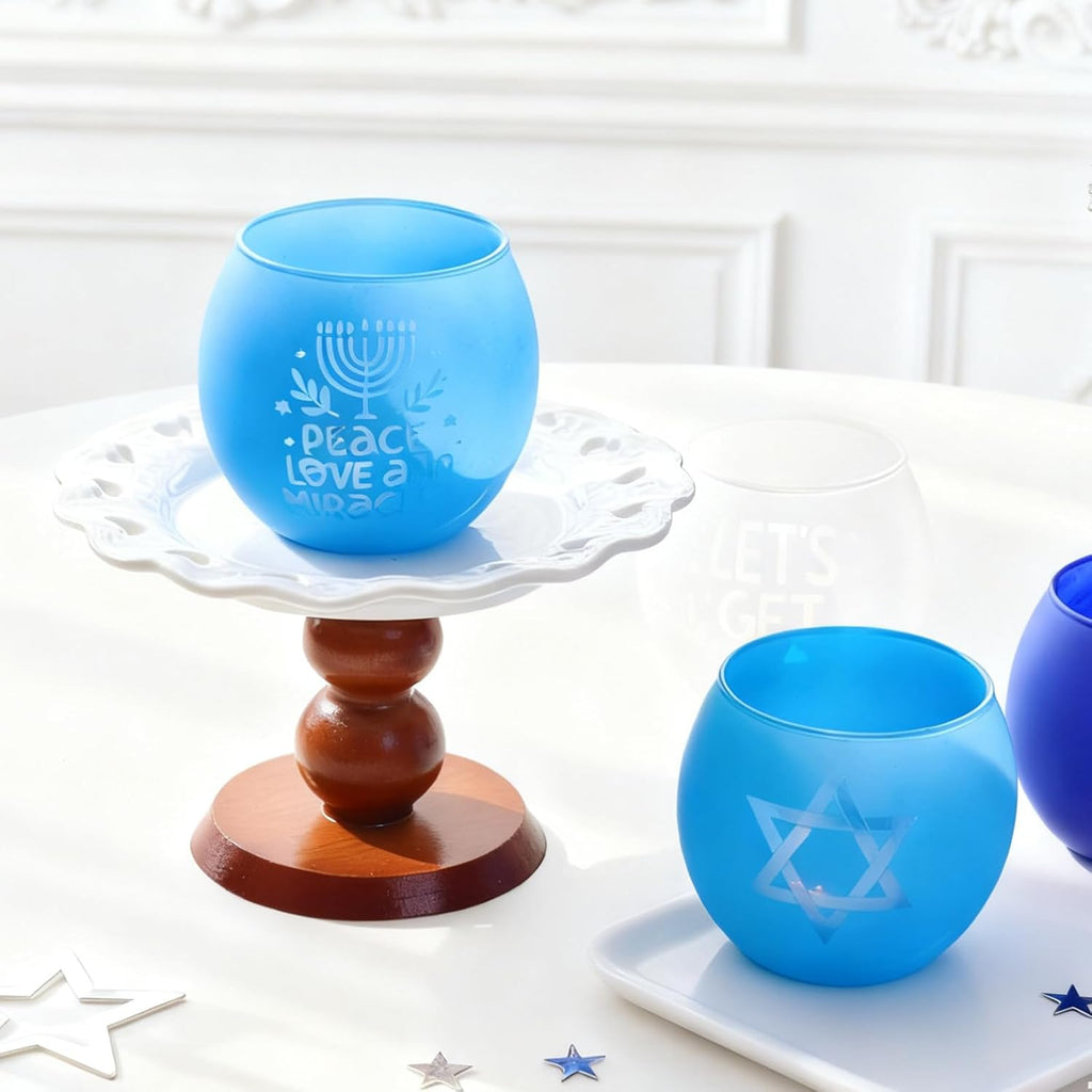 Hanukkah Decorations Indoor Tealight Votive Candle Holders with , Star of David for Jewish Holiday Decor - Blue - Set of 6