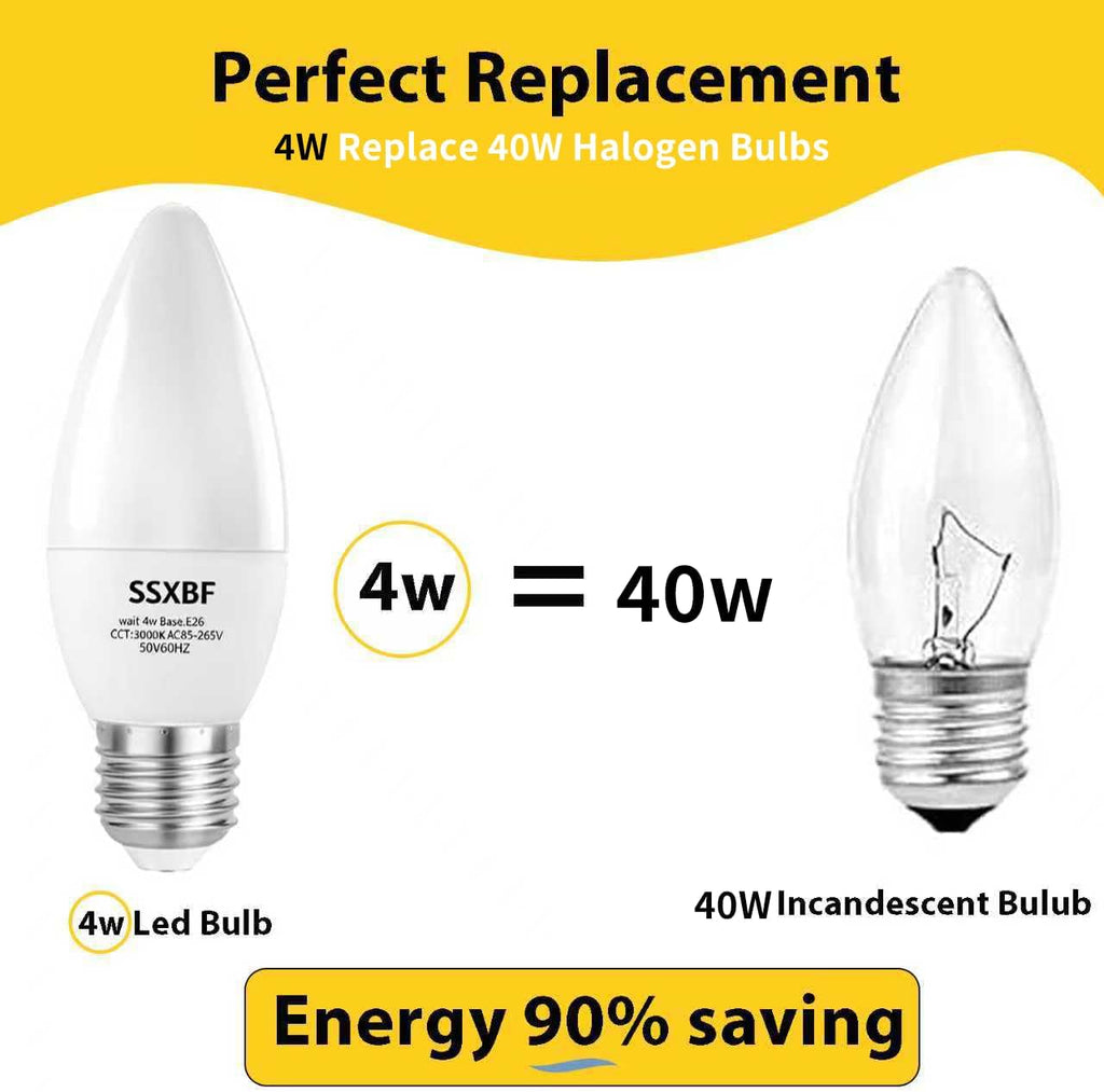 E26 LED Candelabra Light Bulbs 40W Equivalent, Warm White 3000K 400 Lumen Chandelier Bulbs,AC85-240V 4W B11 Candle