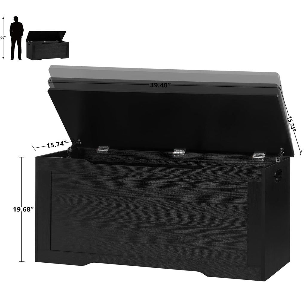 39.4" Storage Chest, Toy Chest, Toy Box with Safety Hinges, Lift Top Storage Bench, Supports 220 lb, Black