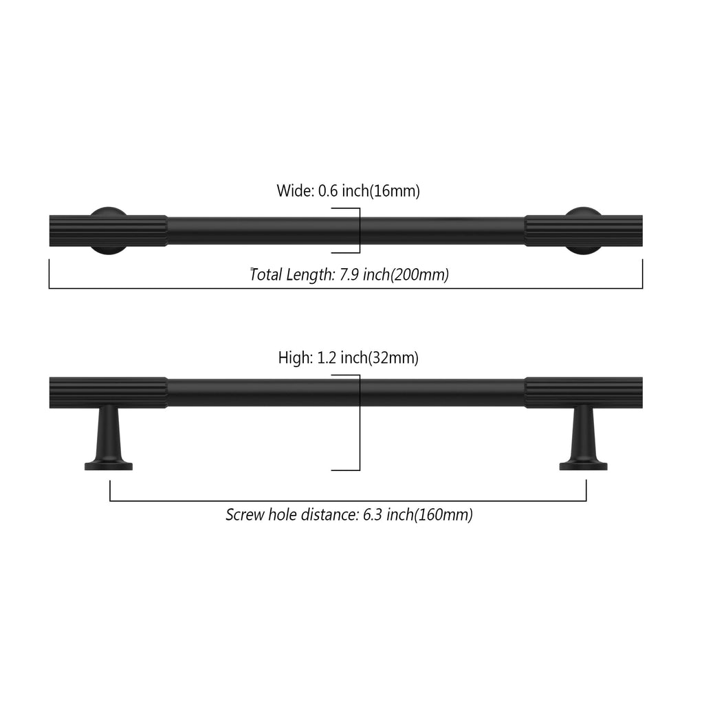 6 Pack 6.3 inch Matte Black Kitchen Cabinet Handles