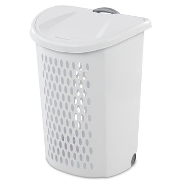 The White Wheeled Plastic Laundry Hamper - Adult-Sized Rolling Basket With Handles