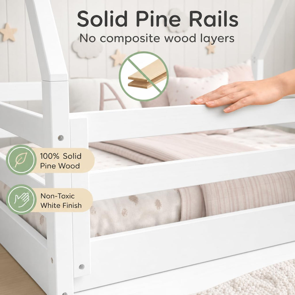 The Tree Montessori Floor Bed House Frame Canopy, White Finish