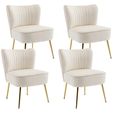 Modern Velvet Accent Chair Set of 4, Side Chair, Beige