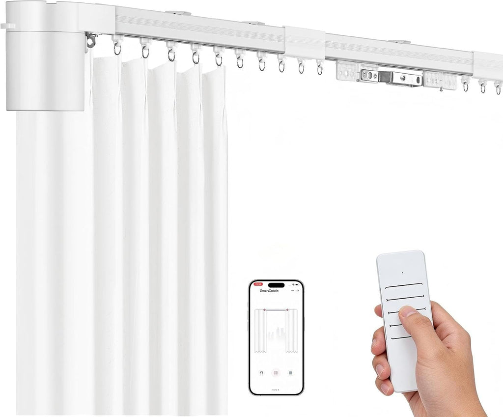 Smart Electric Curtain Track, 98.4" Motorized Curtain Rail with APP & Remote Control, Ultra Quiet Automatic Smart
