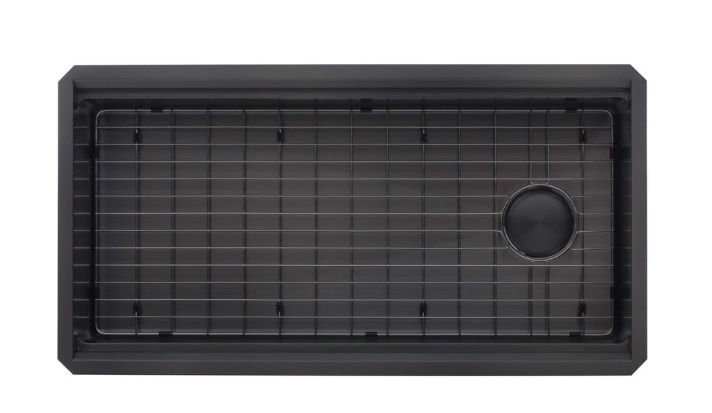 36 Inch Single Bowl Enthous Workstation Undermount 16 Gauge Nano Black Stainless Steel Kitchen Sink w/Integrated