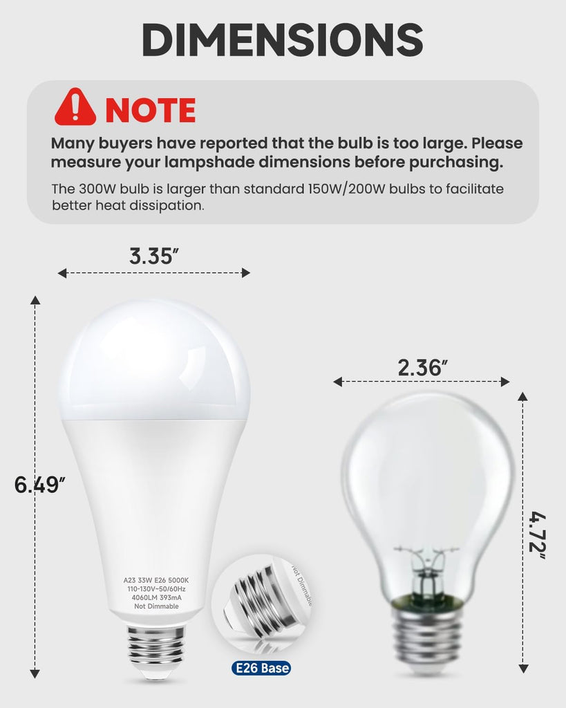 300W Equivalent Super Bright A23 LED Light Bulbs, Daylight White 5000K