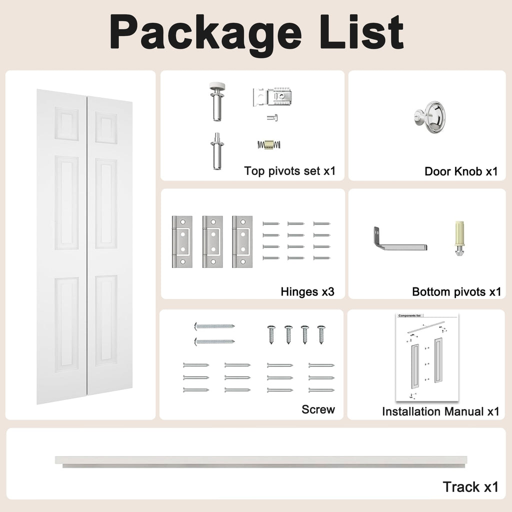 30 in.x 80 in. Bifold Door, 6 Panel Primed Bifold Closet Door