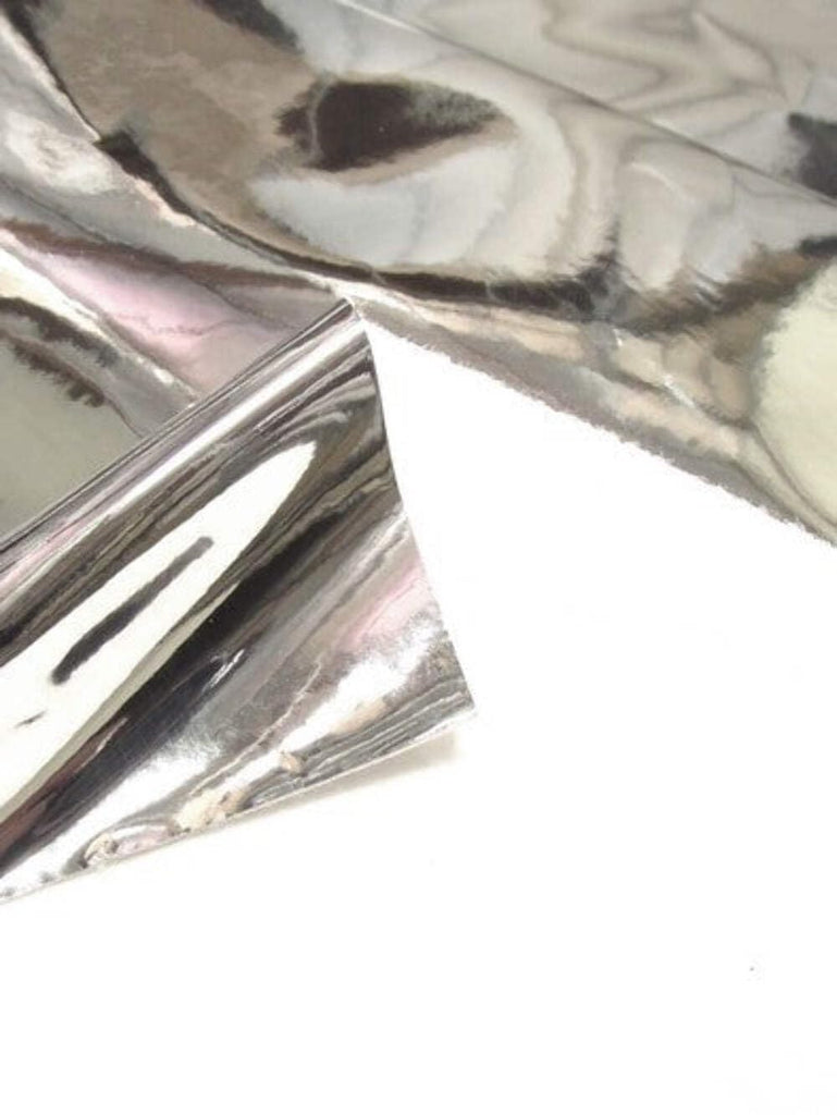 TM Chrome Mirror Reflective Vinyl Fabric by The Yard DIY Upholstery Accessories Applications (Silver)