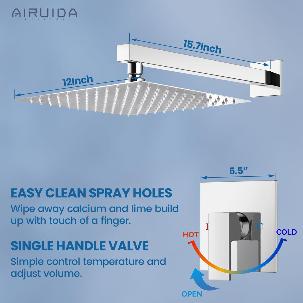 Shower Faucet Set,12 Inch Shower Valve Kit,Chrome Polish