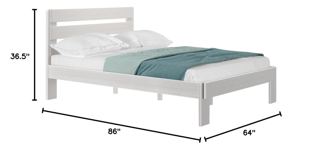 Modern Farmhouse Single Bed (Queen), Plank Headboard, White Wash