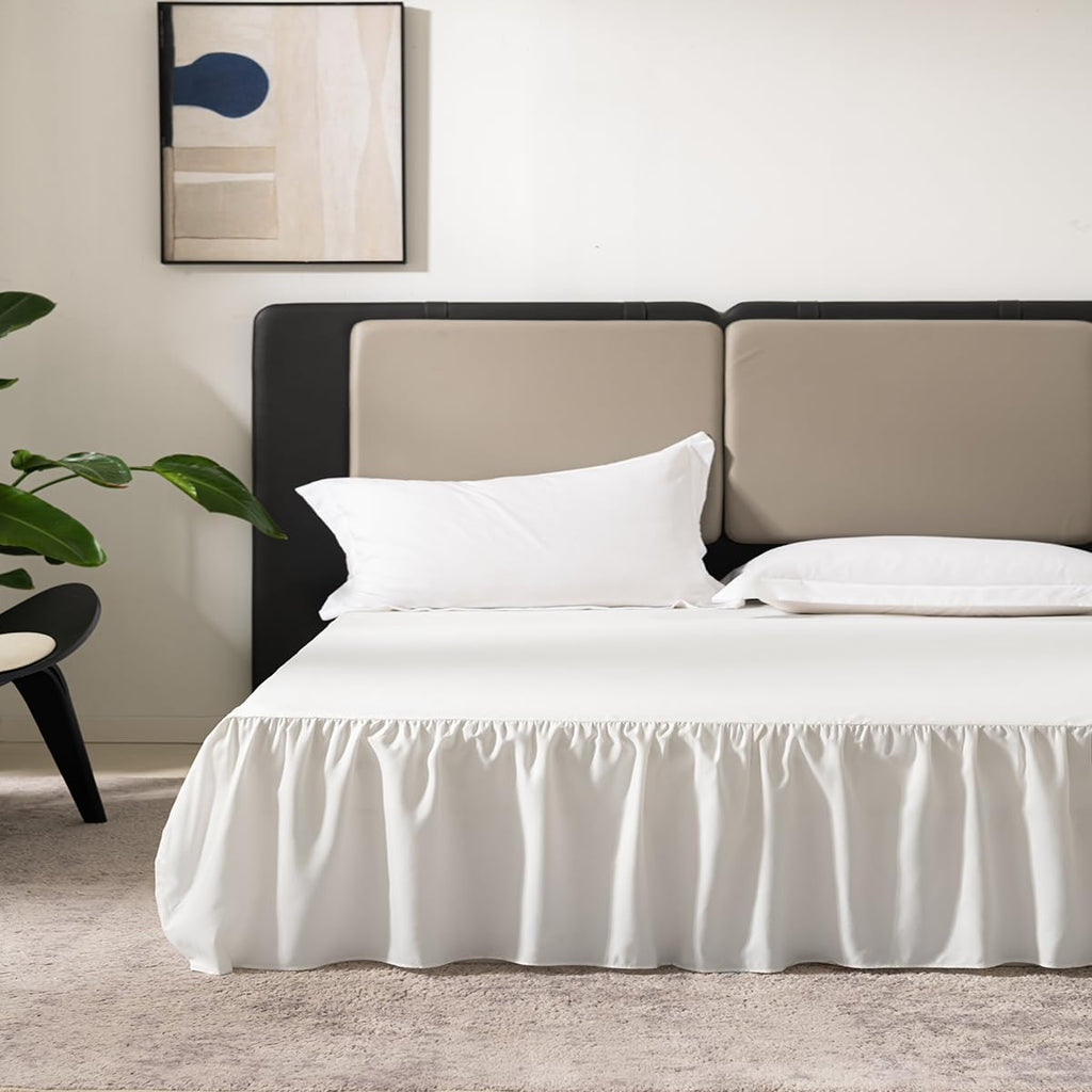 Bed Skirt King Size 12 Inch Drop Ruffled Bed Skirt with Split Corners