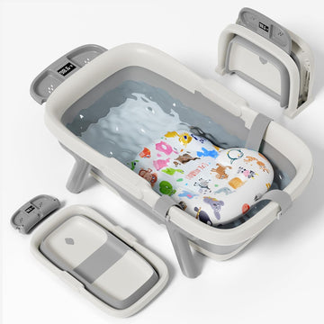 Collapsible Baby Bathtub, Large Baby Tub with Thermometer & Soft Cushion for Newborn to Month Toddler