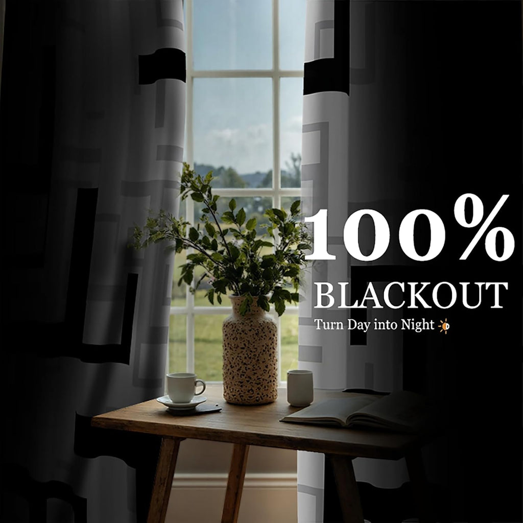 Modern Blackout Curtains for Bedroom Living Room 2 Panels 100% Blackout Black and White Pattern Curtains Abstract