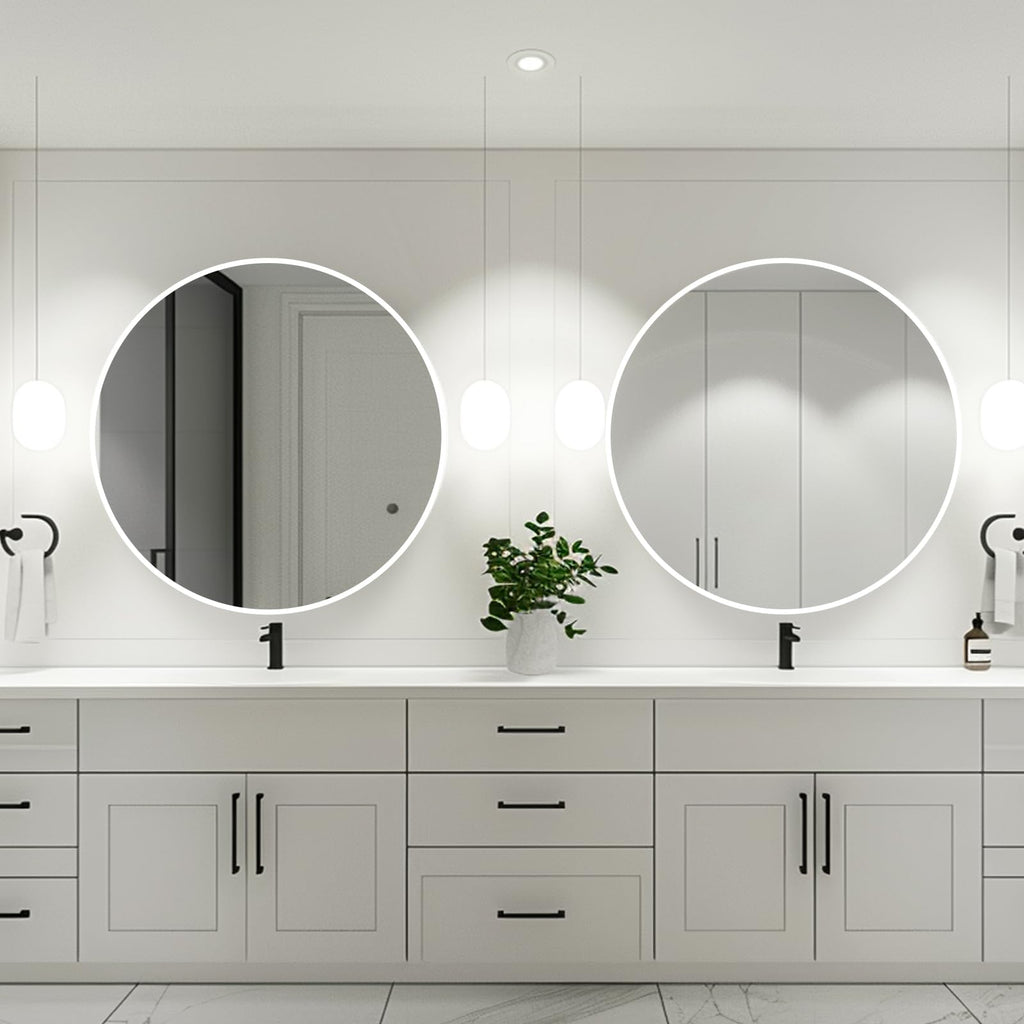 White Circle Mirror 22 inch, Round Mirror, Matte White Metal Frame